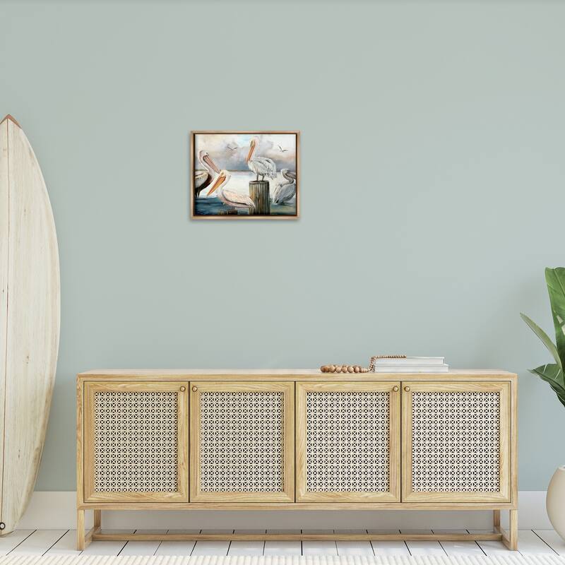 Stupell Pelicans Perched Cloudy Horizon Framed Floater Canvas Wall Art by Ziwei Li
