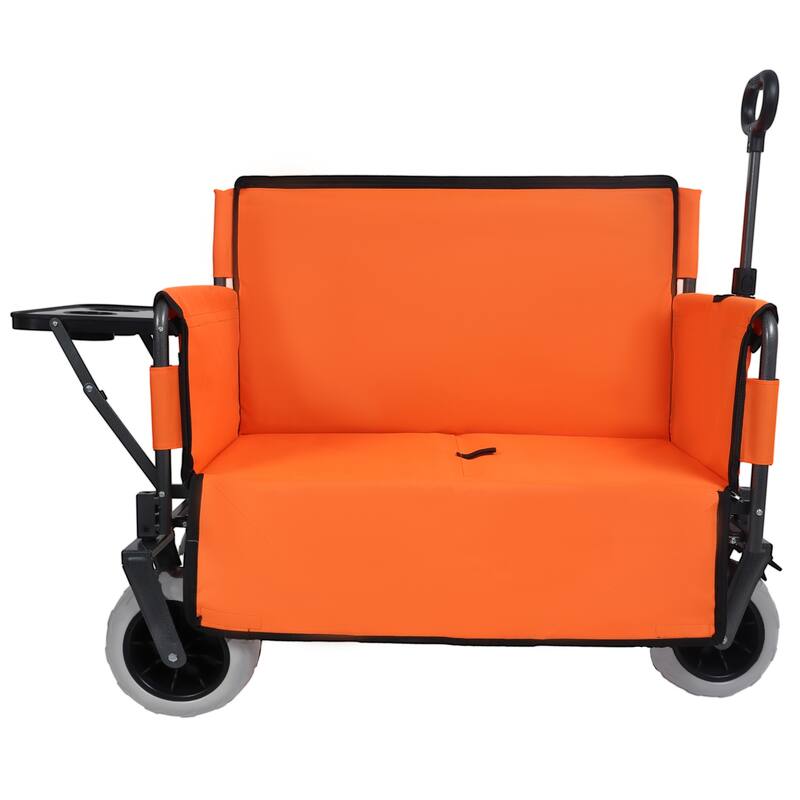 3-in-1 Folding Wagon Cart with Bench Seat & Rear-Mounted Folding Tabletop