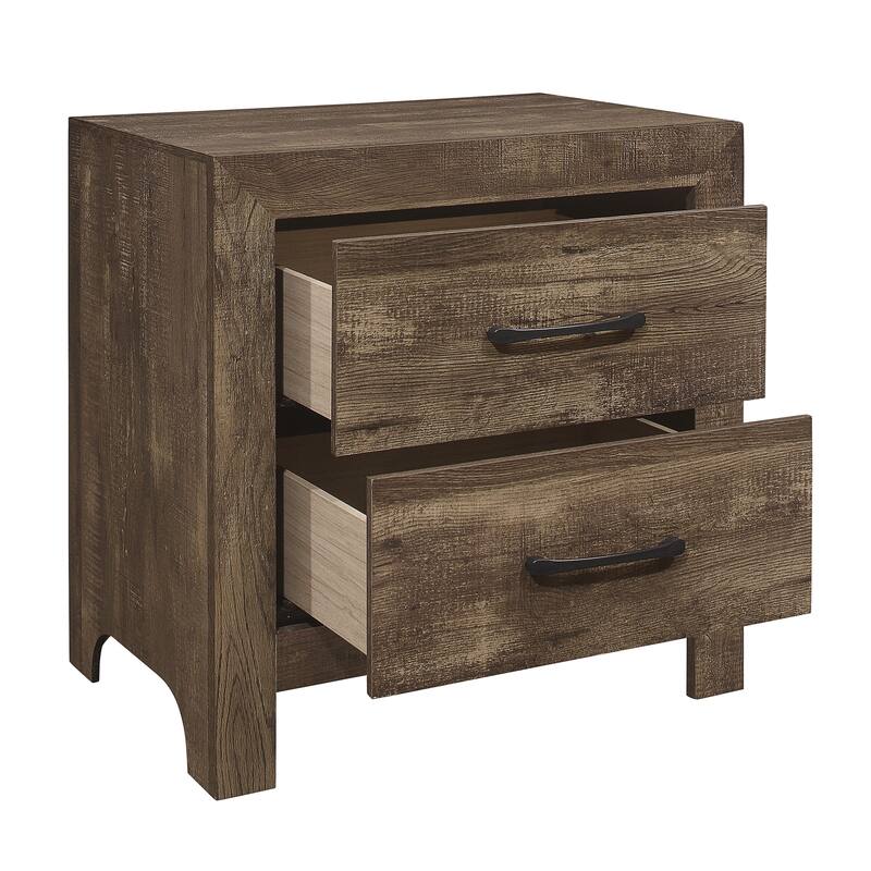Rustic Brown Nightstand with Dovetail Drawers and Black Nickel Pulls