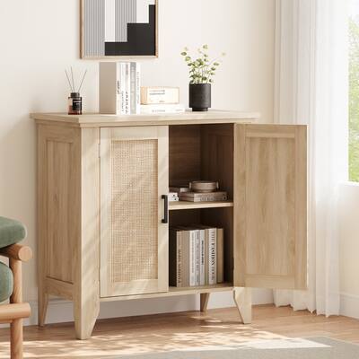 Rattan Sideboard, Small Storage Cabinet with Door and Shelf