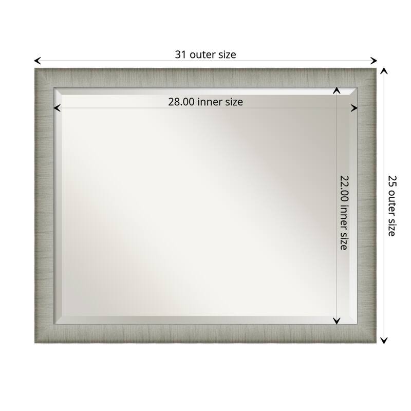 Beveled Bathroom Wall Mirror - Elegant Frame - Outer Size: 31 x 25 in - Elegant Brushed Pewter Narrow
