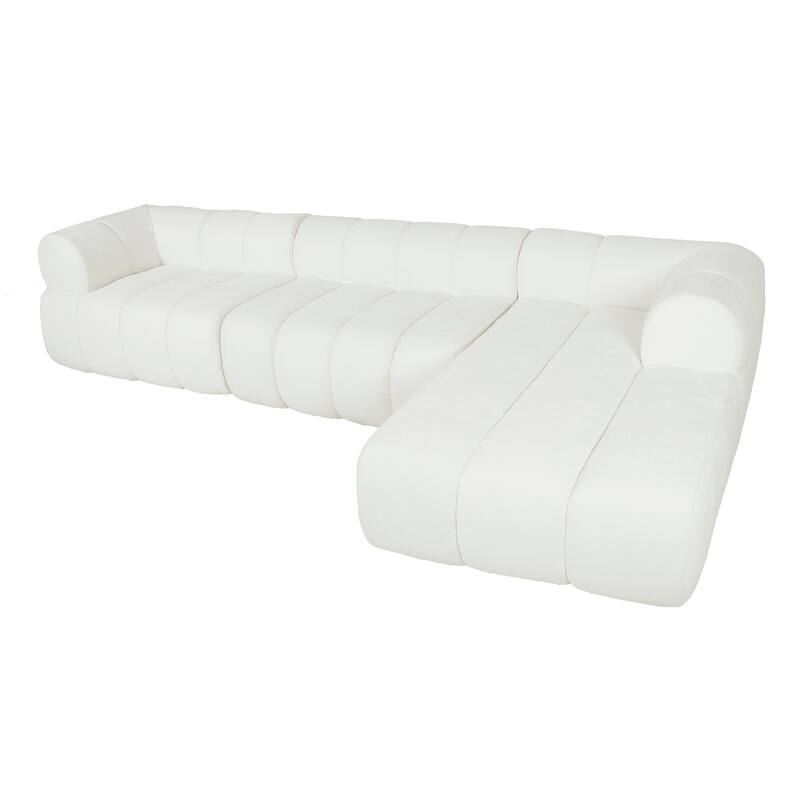 122" Modern L-Shaped Sectional Sofa Set, Beige, Foam & Polyester