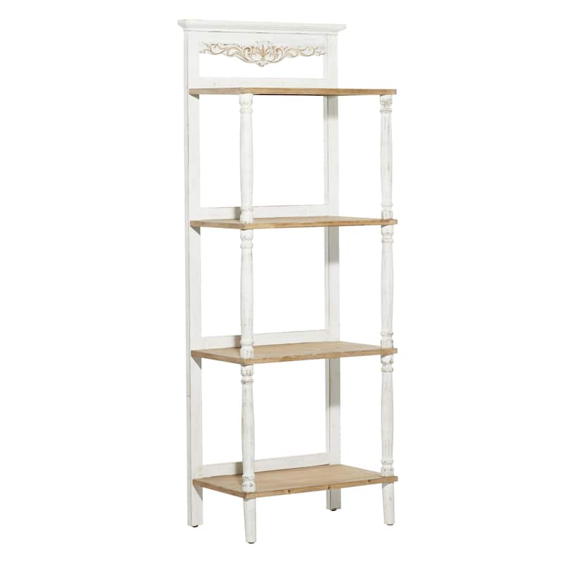 Wood Floral Intricately Carved 4 Shelves Shelving Unit - White - Roche River Decor