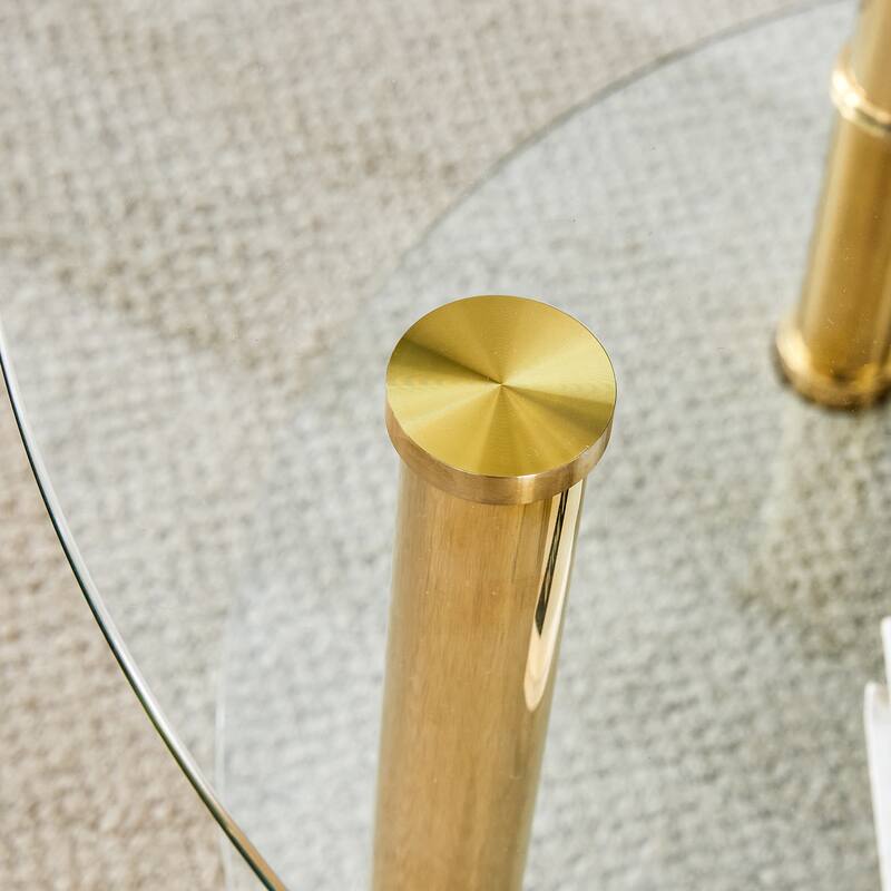 Contemporary Minimalist Double Layer Tempered Glass Coffee Table - 27.5" Top and 23.6" Bottom.Reinforced Glass Tabletop,