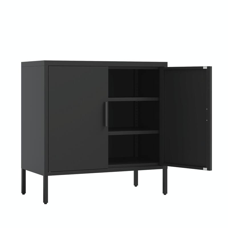 Steel Lockable Garage Storage Cabinet with 2 Doors and 2 Adjustable Shelves