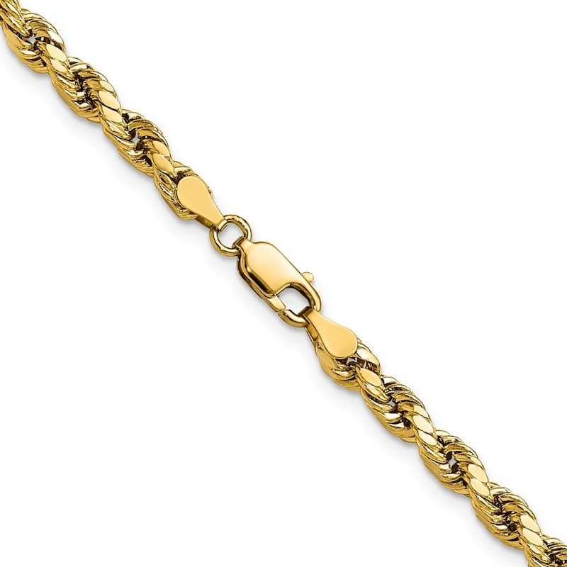 Curata 10k Yellow Gold Unisex 4mm Semi Solid Diamond Cut Rope Chain Bracelet Options: 7" 8" 9"