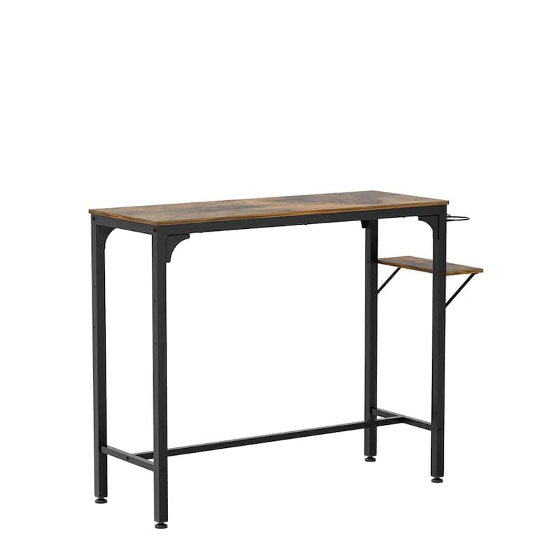3 Pieces Industrial Dining Set with Wood Top and Wine Bottle Holder