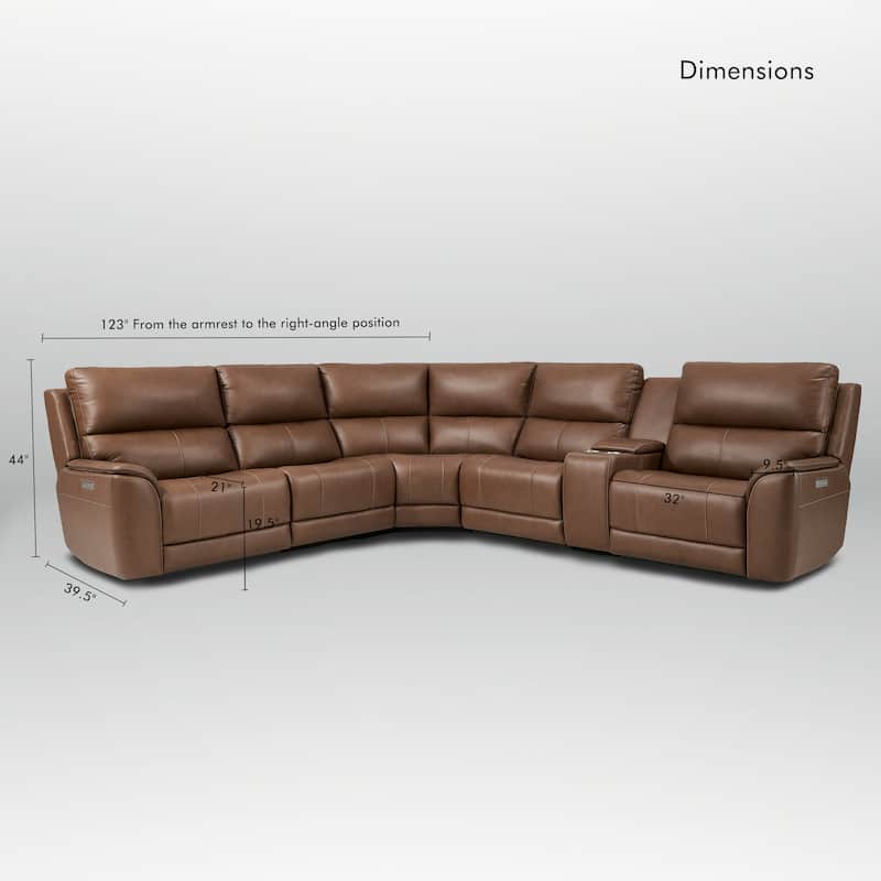 6PCS, 2 power Recliners, Double Width Genuine Leather Reclining Sectional with Power headrest, Zero Gravity