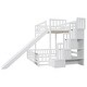 preview thumbnail 16 of 18, Twin Over Full Size Floor Bunk Bed with Slide and Safety Guardrails, Wooden Bunk Bedframe with Storage Staircase and Fence
