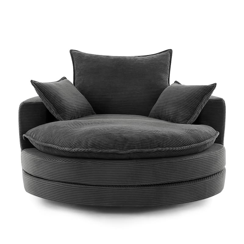 Roomfitters Swivel Barrel Chair with Dual-Layer Cushion and 3 Pillows, Comfy Accent Chair for Home or Office