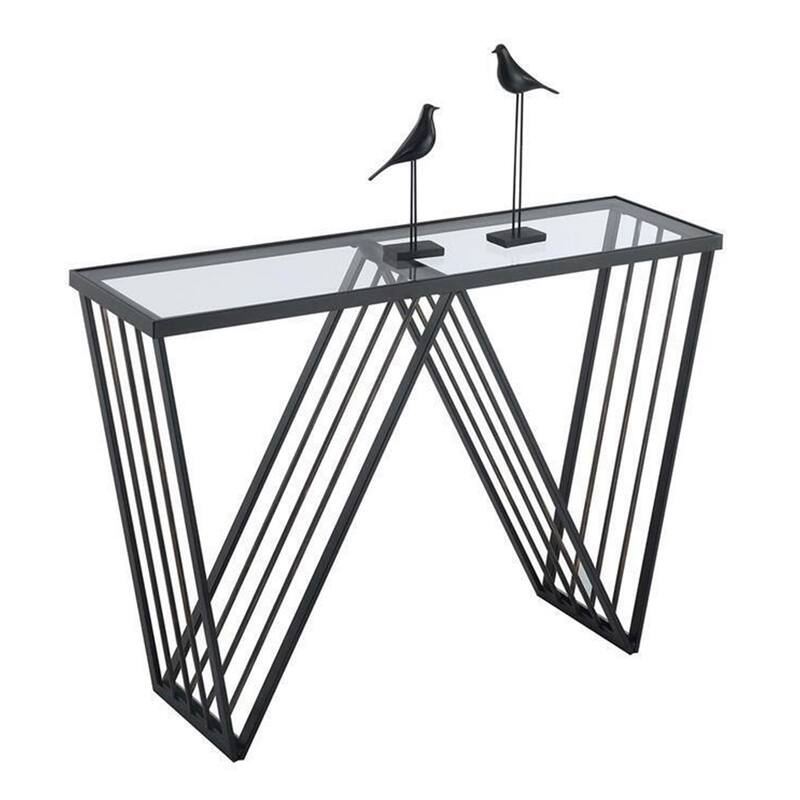 Contemporary Black Metal Console Table with Clear Glass Shelf - 54 x 84