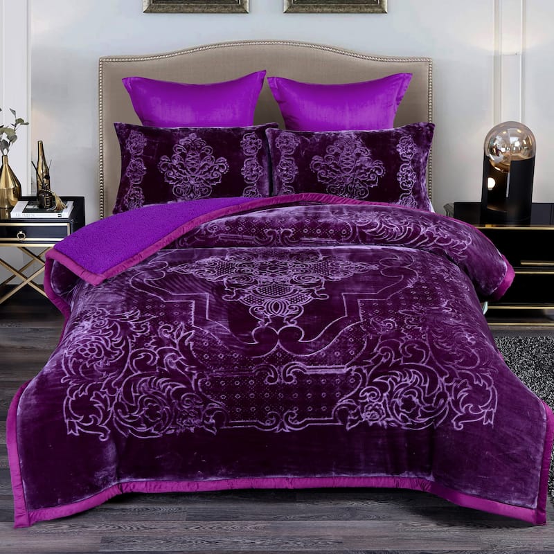 Ultra Plush Printed 3-piece Sherpa Borrego Comforter Set
