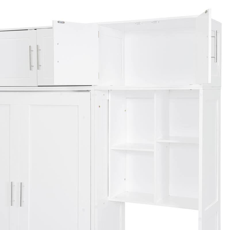 Full Size Space Saving Murphy Bed with Desk, Cabinets, and Shelves, White