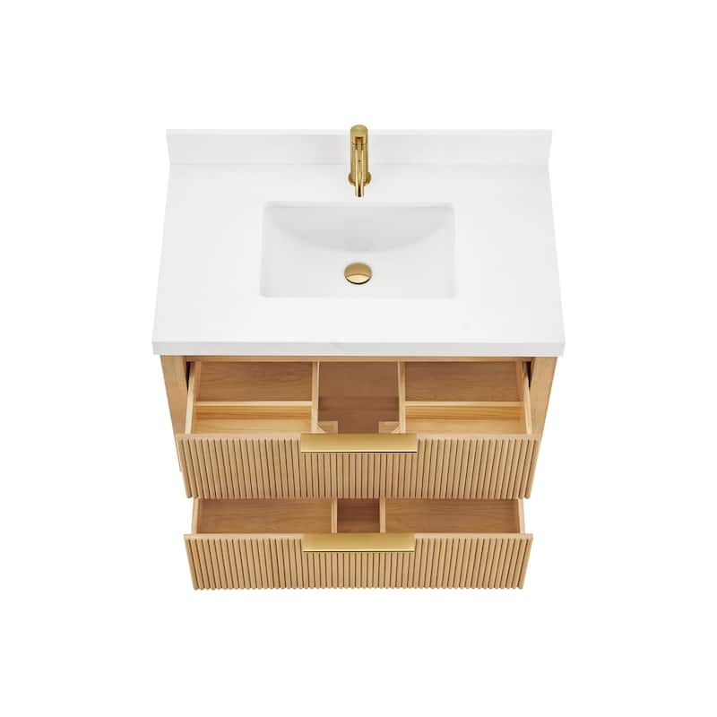 Barcelona Floating Bath Vanity with Quartz Stone Top without Mirror