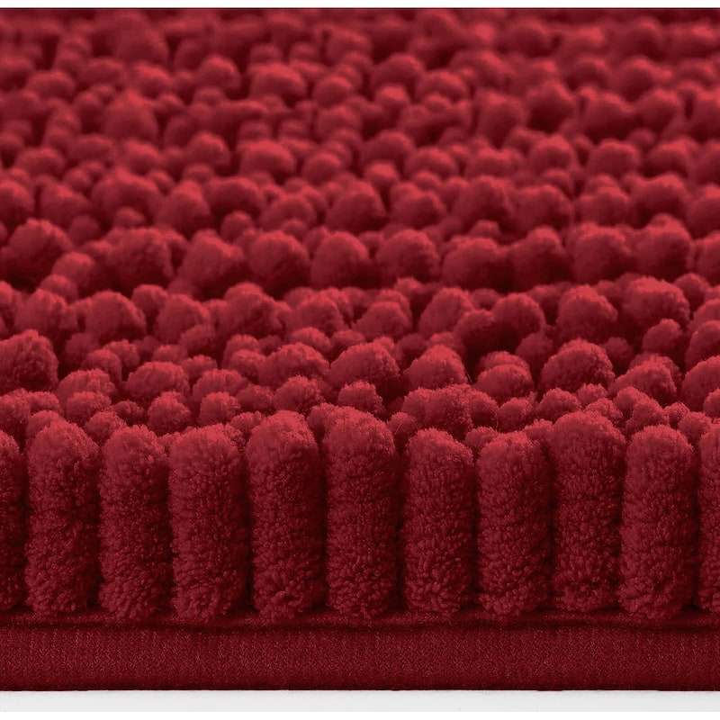 2 Piece Set Maroon Red Soft Cozy Plush Chenille Bath Mat Bathroom Rug