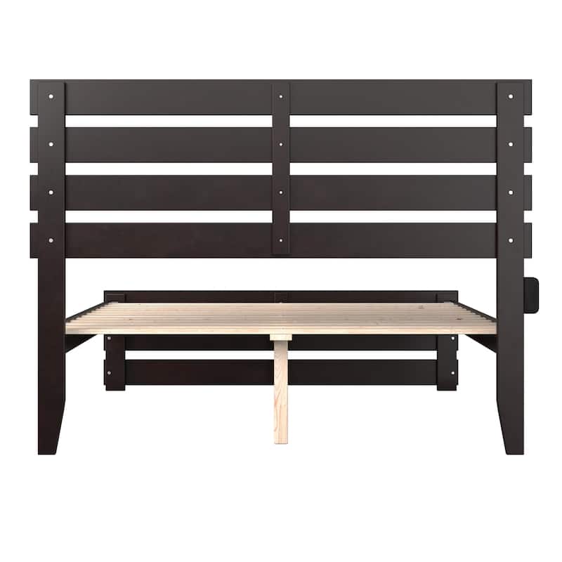 Rustic Ranch Full Bed with Footboard - Espresso Finish - Solid Wood Bed Frame
