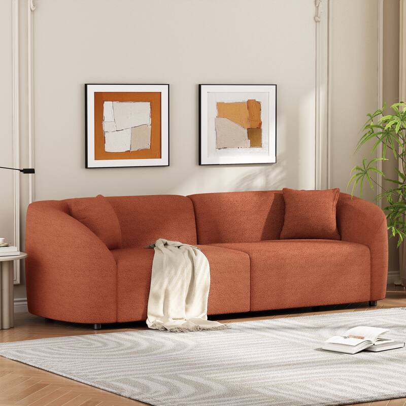 87.5" Modern Curved Bouclé Sofa Couch for Living Room, Oversized 2-Seater Loveseat, Upholstered Sofa for Apartment, Small Space