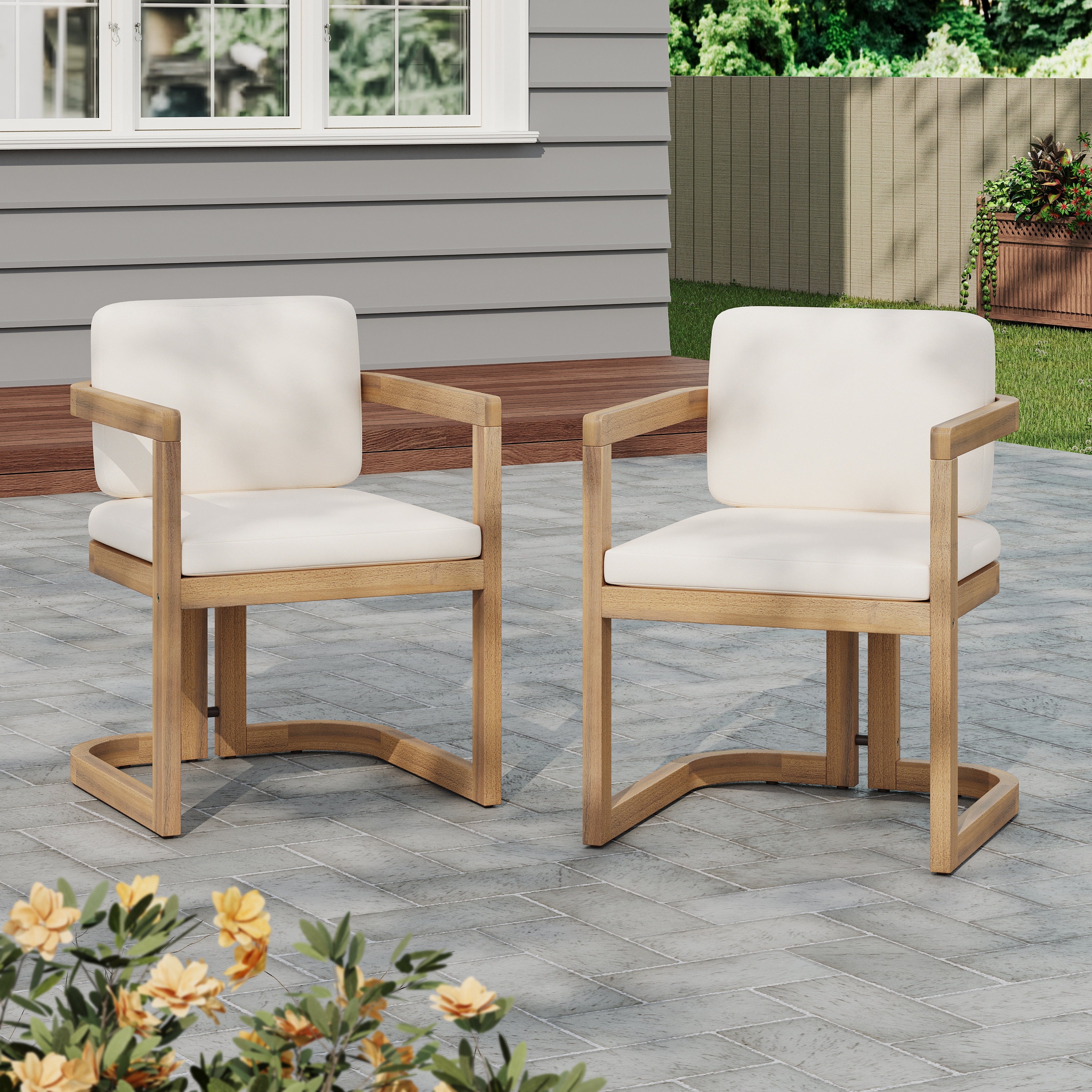 Christopher Knight Home - Outdoor Acacia Wood Dining Chairs with Cushions - Set of 2