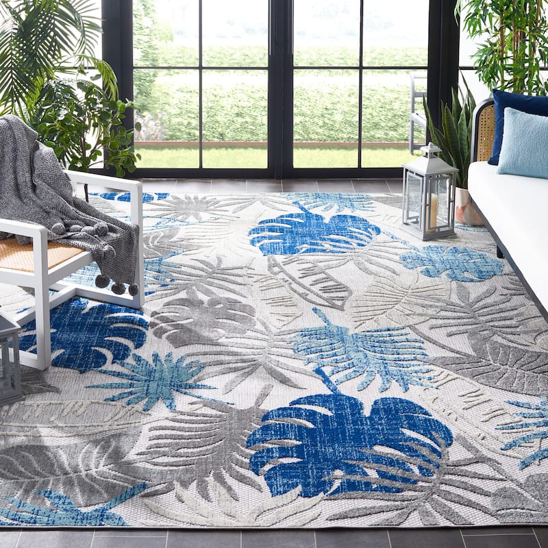 SAFAVIEH Cabana Arik Indoor/ Outdoor Waterproof Patio Floral Rug - 9' x 12' - Grey/Blue