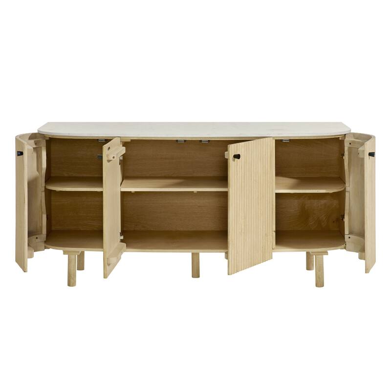 Caldera 60" Curved Solid Wood and Marble Sideboard Storage Cabinet