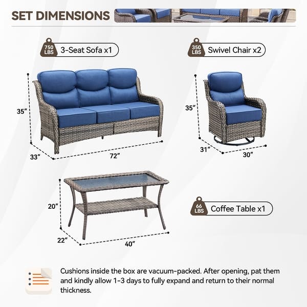 dimension image slide 10 of 36, Outdoor Sofa with 6-Inch Thick Cushions Furniture for Porch