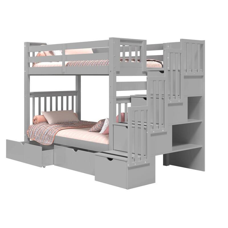 Taylor & Olive Trillium Tall Twin over Twin Stairway Bunk Bed, Drawers