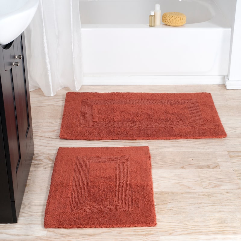 Bathroom Rugs - Cotton Bathroom Mat Set - Machine Washable Bath Mats by Lavish Home (Brick)