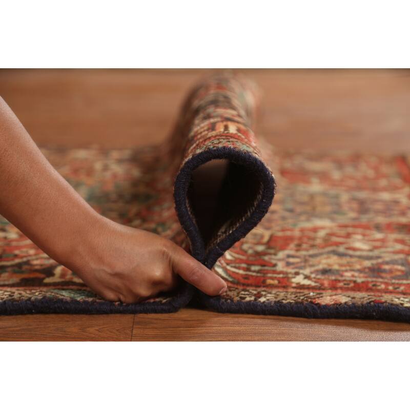 Hand Knotted Oriental 100% Wool Carpet Traditional Geometric Navy Blue & Blues Ardebil Runner Rug - 11' 2'' X 3' 1''