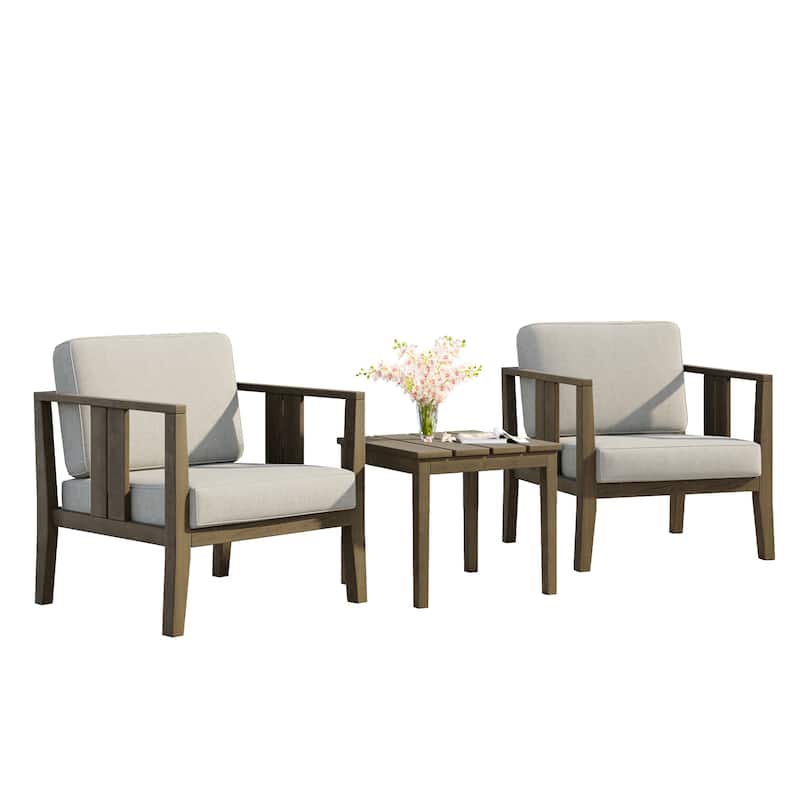 Uixe 3-piece Teak Solid Wood Outdoor Arm Chairs with Side Table Set