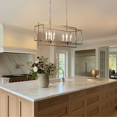 Dilley Modern 8-Light Gold Chandelier Island Lights for Dining Room - 31.9" L x 10.4" W x 16.7" H