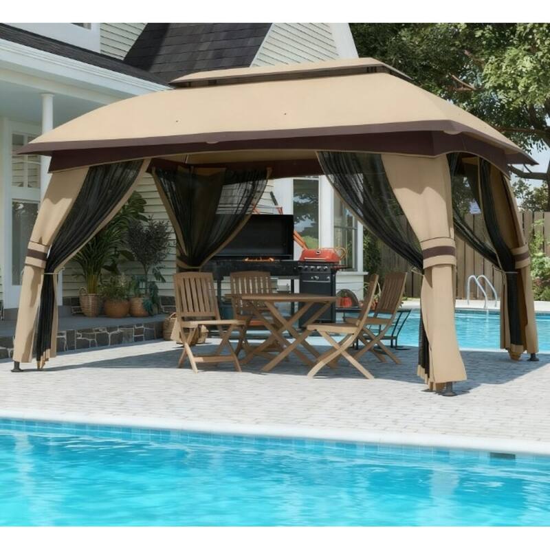 GDFStudio - Alexander Spacious Outdoor Patio Gazebo Canopy Shelter with Vented Roof and Full Netting Protection