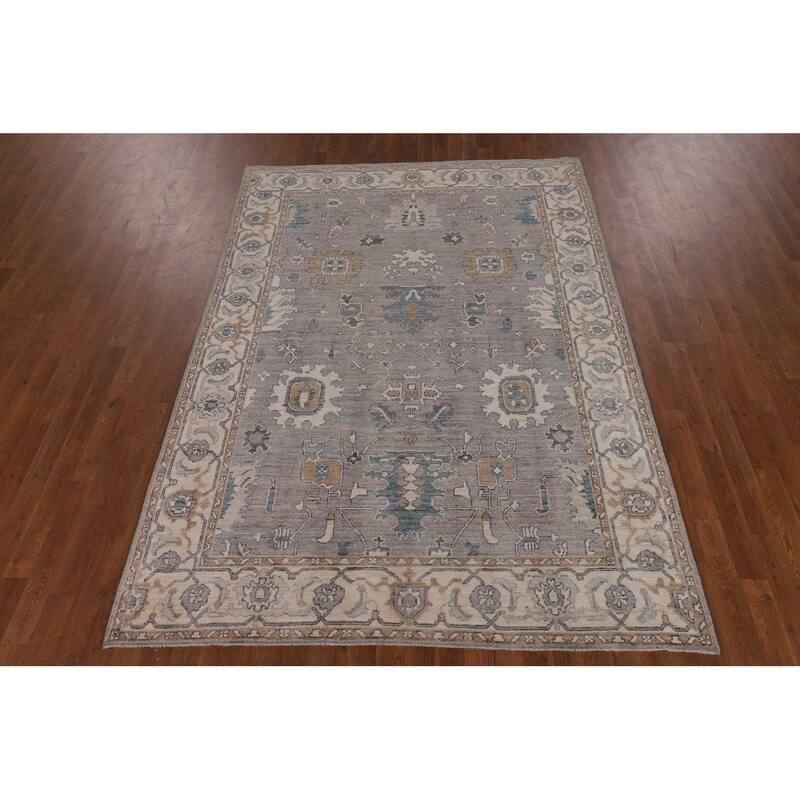 Gray Turkish Oushak Vegetable Dye Area Rug Hand-Knotted Wool Carpet - 5'10"x 8'6"
