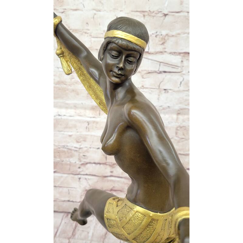 Hot Cast Bronze Art Deco Figural Sculpture Of Topless Ribbon Dancer By Rozet