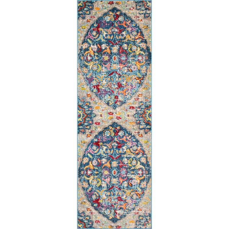 Noori Rug Sapphire Distressed Alene Rug - 2'8" x 8'0" Runner - Blue/Black