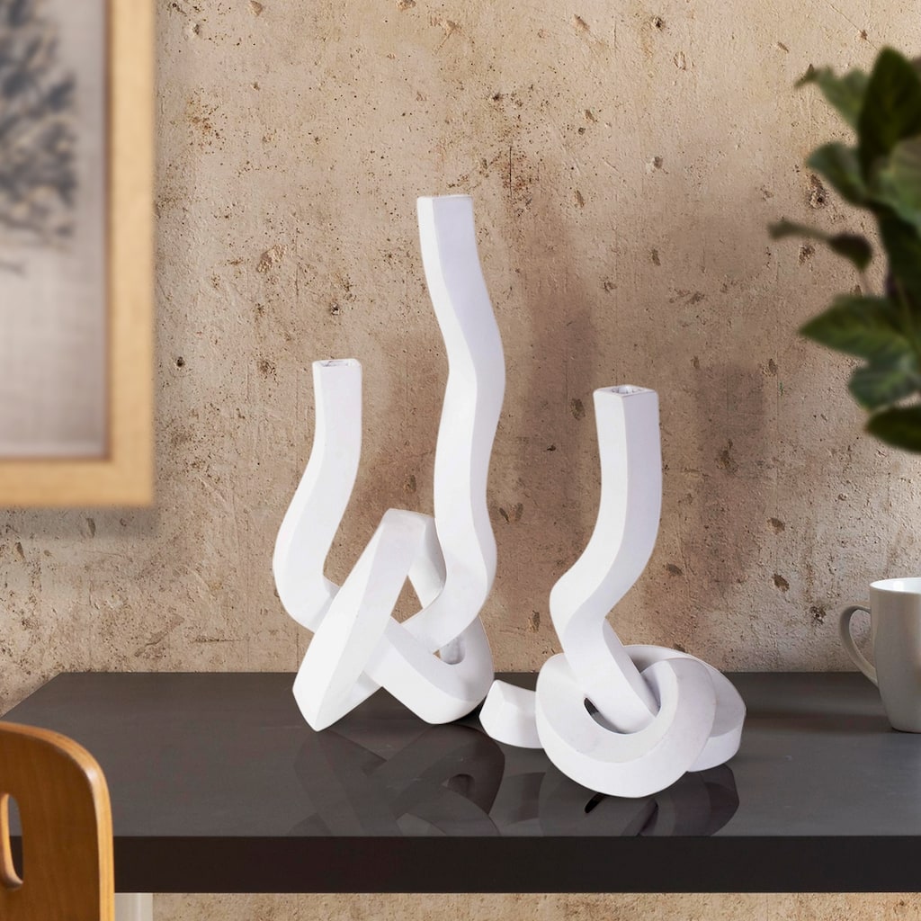 Allan Andrews Contemporary Abstract Matte White Twisted Candle Holder