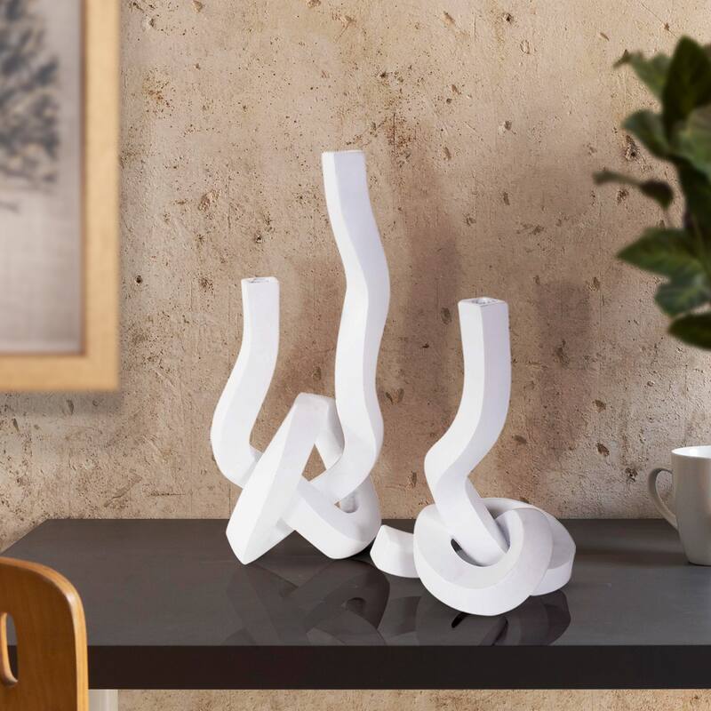 Allan Andrews Contemporary Abstract Matte White Twisted Candle Holder