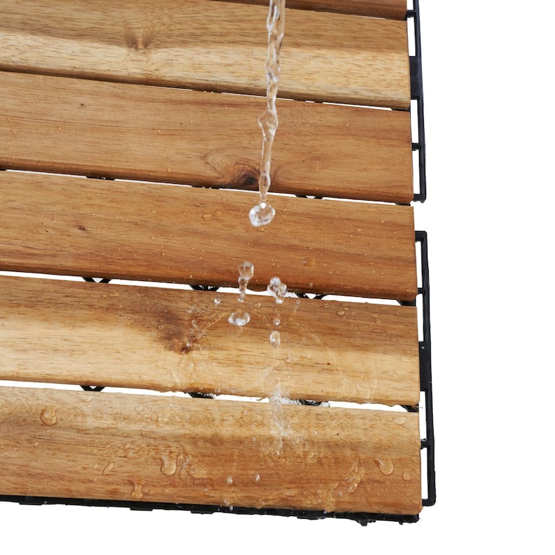 30 PCS Interlocking Deck Tiles Striped Pattern, 12" x 12"Square Acacia Hardwood Outdoor Flooring for Patio,Bancony,Pool Side