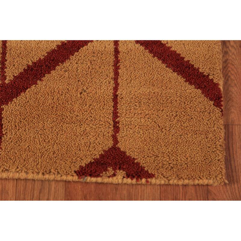 Hand Knotted Oriental 100% Wool Carpet Modern Geometric Oranges & Rust Moroccan Runner Rug - 9' 10'' X 2' 9''