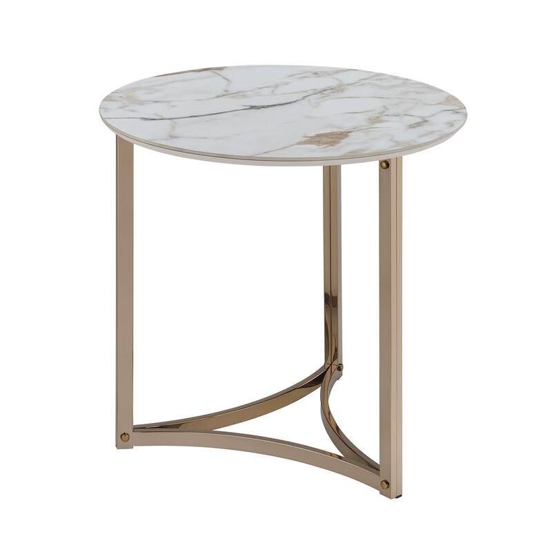 Aziz Sintered Stone Top & Champagne Finish End Table