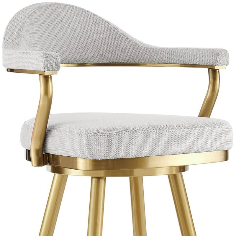 Silver and Gold Fabric and Stainless-Steel Counter Height Swivel Bar Chair