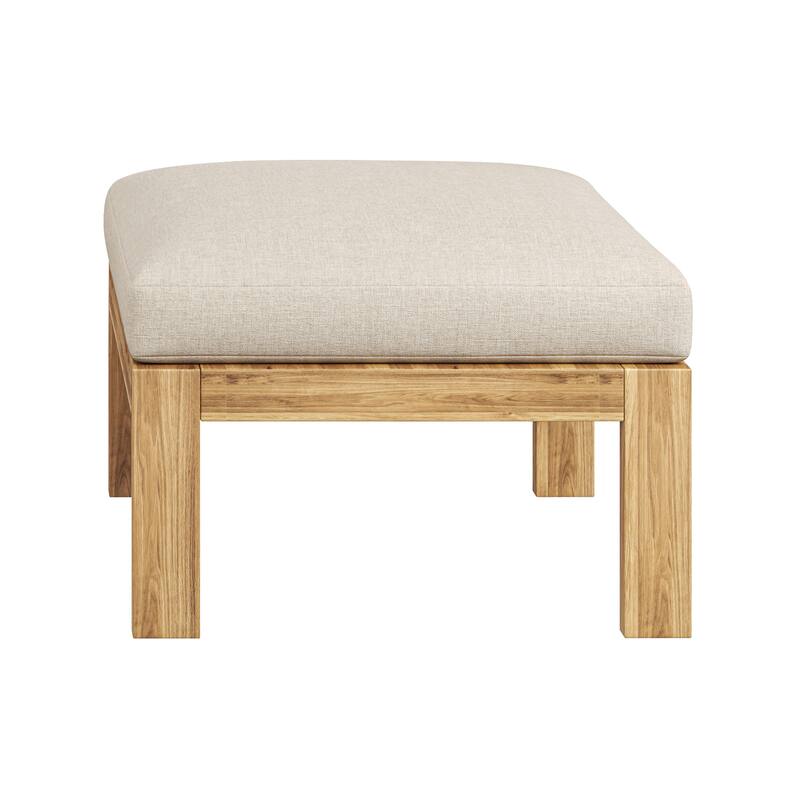 Transitional Style 3-Piece Outdoor Patio L-Shaped Acacia Wood Sectional Sofa Set with Coffee Table and Ottoman