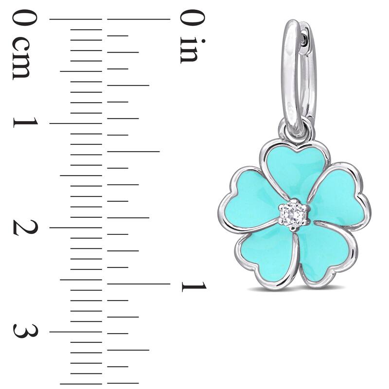 Miadora 1/6ct TGW White Topaz Light Blue Enamel Plated Flower Hoop Earrings in Sterling Silver