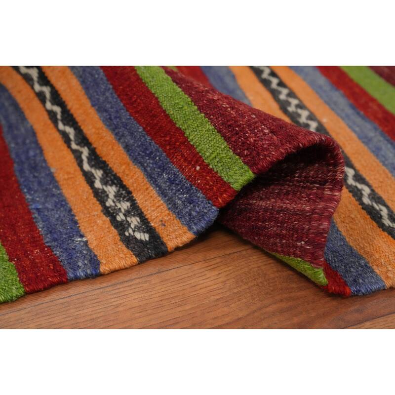 Hand Woven Oriental 100% Wool Carpet Southwestern Tribal Red Kilim Area Rug - 9' 11'' X 5' 4''