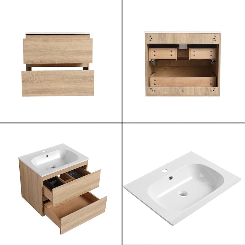 Malwee 24"/30" Floating Bathroom Vanity, Wall Mounted Bathroom Vanity with Resin Sink,2 Soft Close Drawers