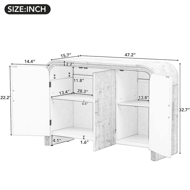 Curved Sideboard Console Table Adjustable Shelves Storage Cabinet