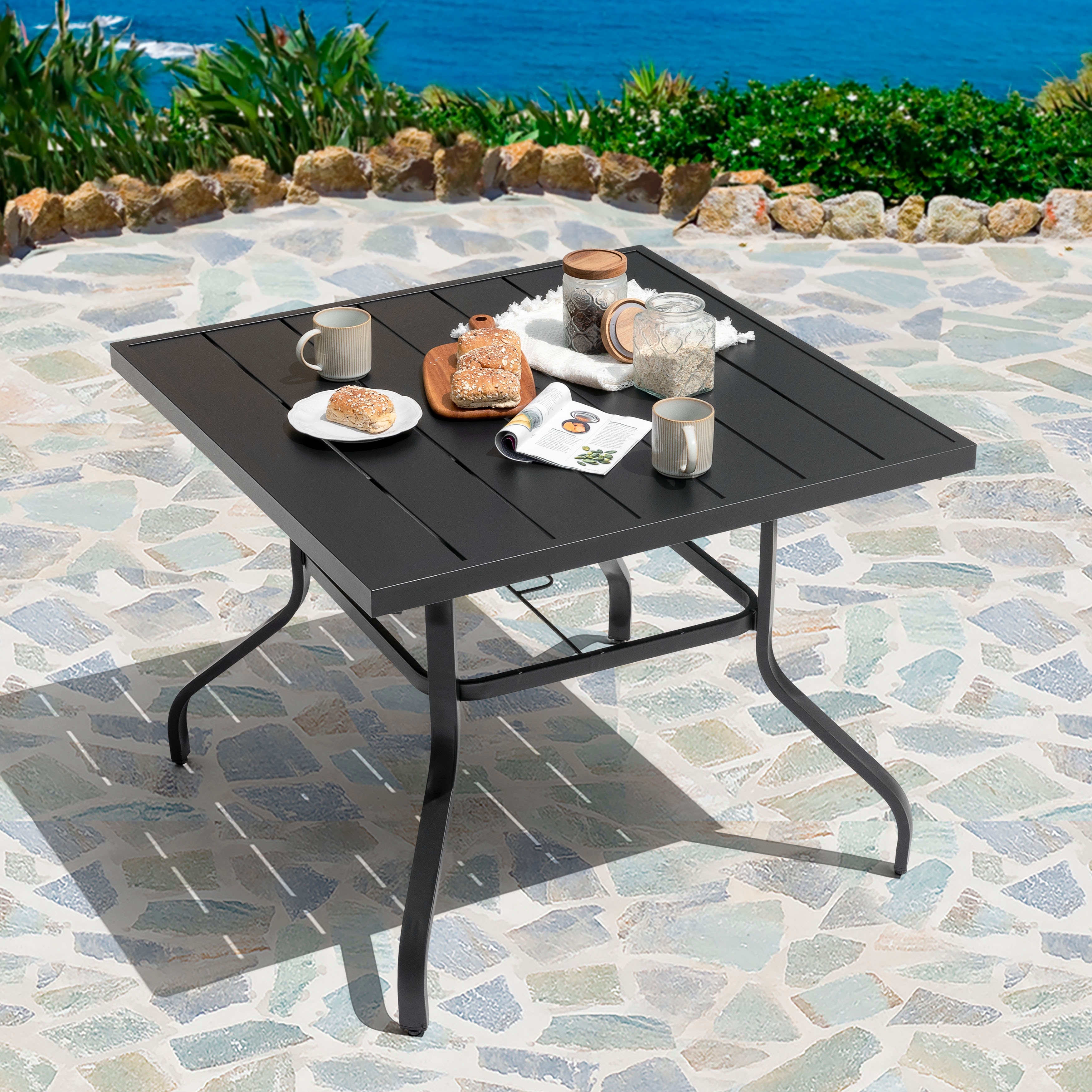 Nuu Garden Outdoor Square 37 Inch Iron Dining Table with 1.57'' Umbrella Hole