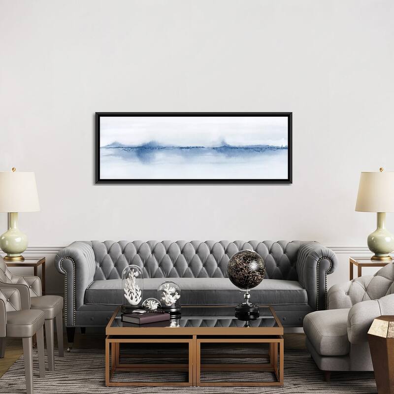 iCanvas "Watercolor Landscape V - Shades Of Blue - Panoramic" by Nouveau Prints Framed Canvas Print