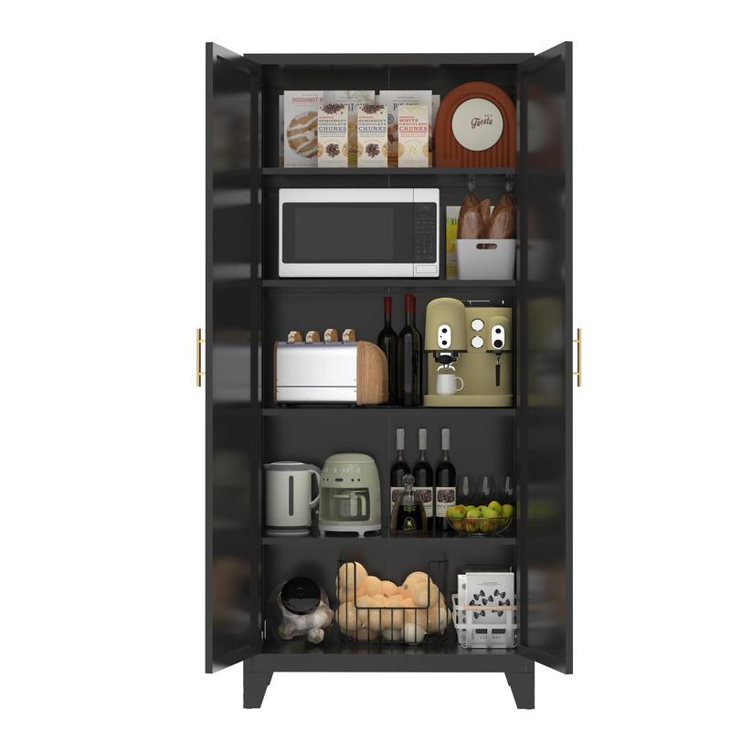 2 Door Metal Storage Cabinet, Freestanding Kitchen Pantry Cabinet, Steel Cabinet with Doors & Adjustable Shelves