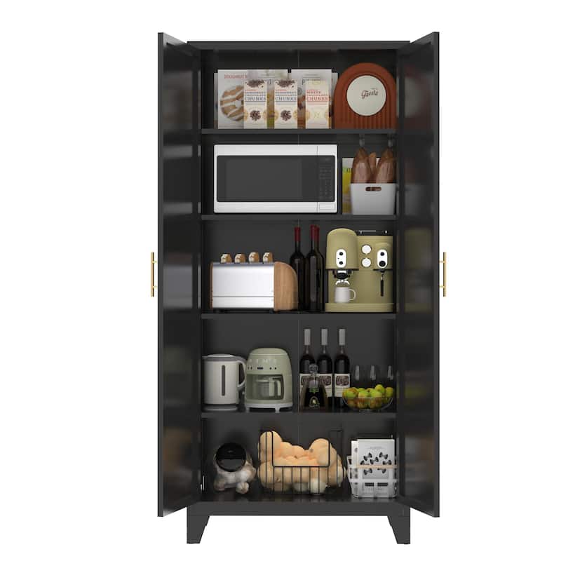71" 2 Shapely Doors Cabinet, Metal Storage Cabinet with Doors and Adjustable Shelves, for Bedroom, Living Room, Kitchen
