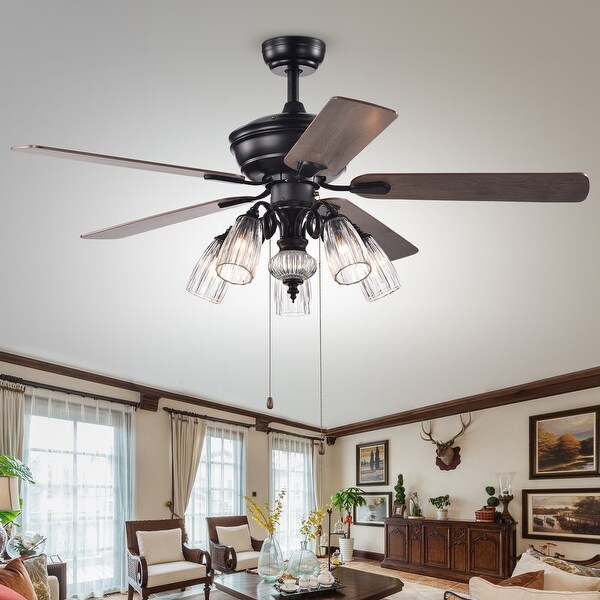 Matte Black 52-inch Indoor Ceiling Fan with Clear Beveled Glass ...